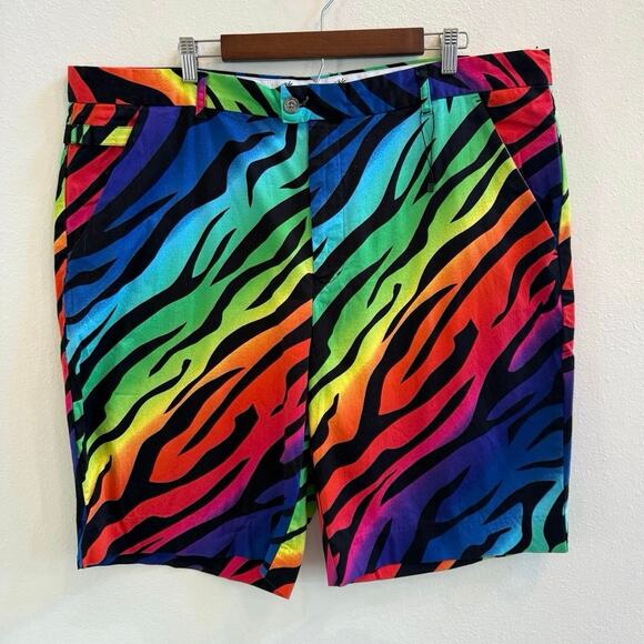 Royally Awesome NWOT Rainbow Zebra Cotton Blend Flat Front Shorts size 44 - Picture 4 of 15